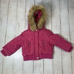 The‎ Children's Place size 12 months Pink Quilted Winter Puffer Jacket Faux Fur